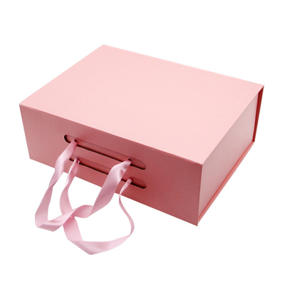 Scatola di carta piana dura di carta su misura di lusso di Flip Top String Ribbon Handle dei contenitori di regalo del cartone del nastro pieghevole del contenitore di regalo