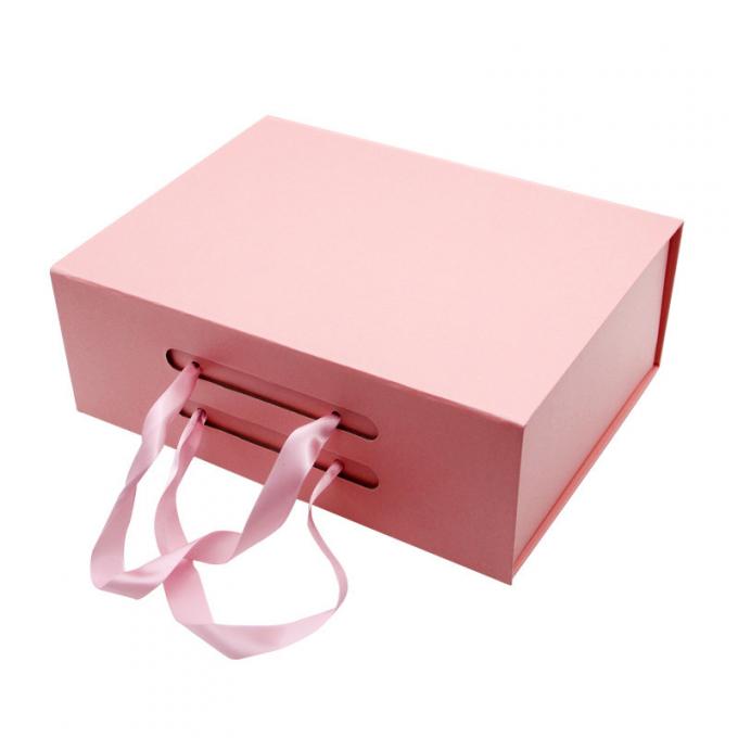 Scatola di carta piana dura di carta su misura di lusso di Flip Top String Ribbon Handle dei contenitori di regalo del cartone del nastro pieghevole del contenitore di regalo 1