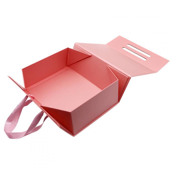 Scatola di carta piana dura di carta su misura di lusso di Flip Top String Ribbon Handle dei contenitori di regalo del cartone del nastro pieghevole del contenitore di regalo 0